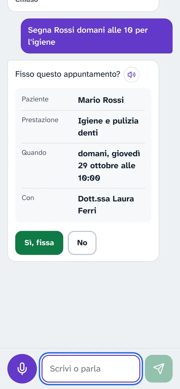 La segretaria propone un appuntamento e chiede conferma