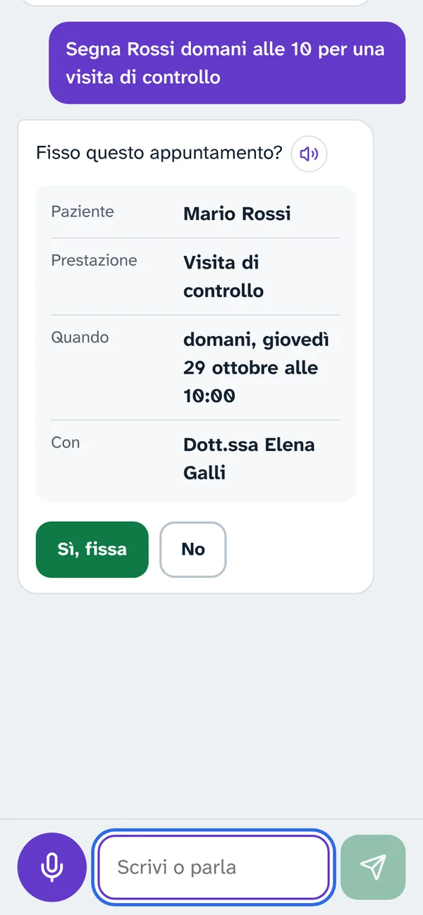 La segretaria dello studio medico fissa una visita di controllo e chiede conferma